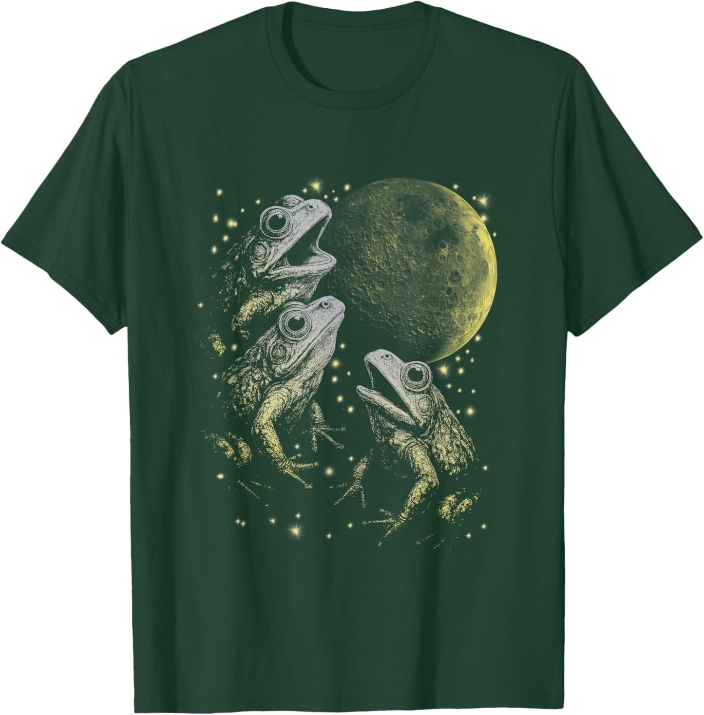 Frogs Howling to Moon, Vintage Style Three Frog At The Moon T-Shirt - T-Shirt | Forest