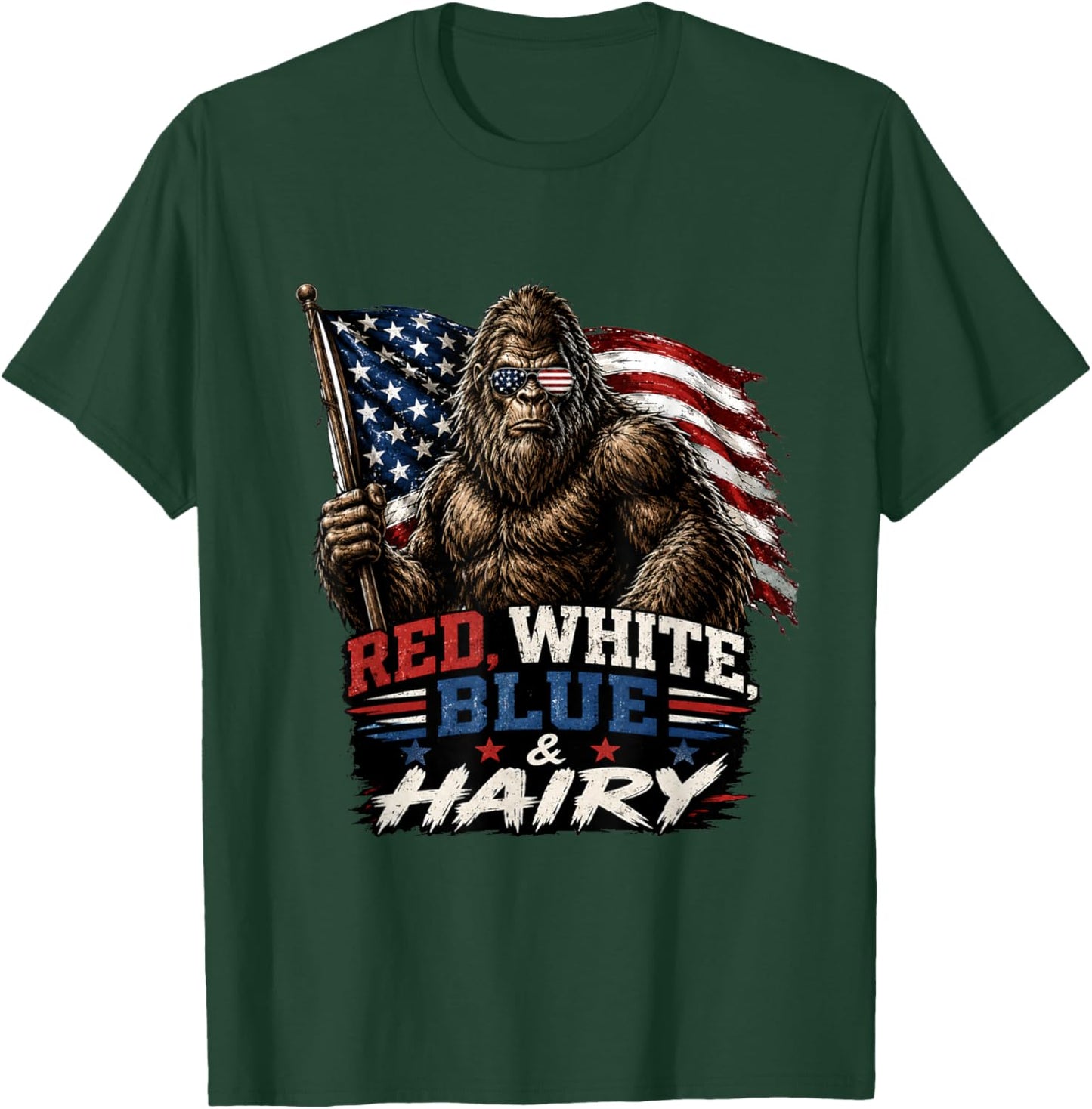 Red White Blue & Hairy Patriotic Bigfoot American USA Flag T-Shirt - T-Shirt | Forest