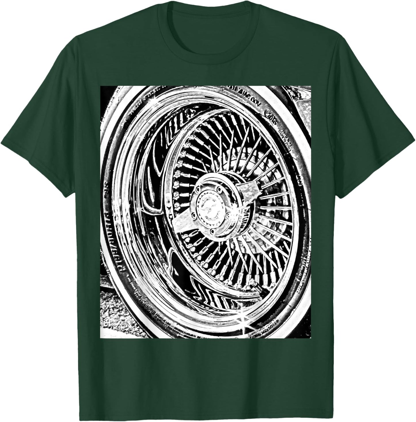 Lowrder Wire Wheel 100 Spoke Knock off T-Shirt - T-Shirt | Forest