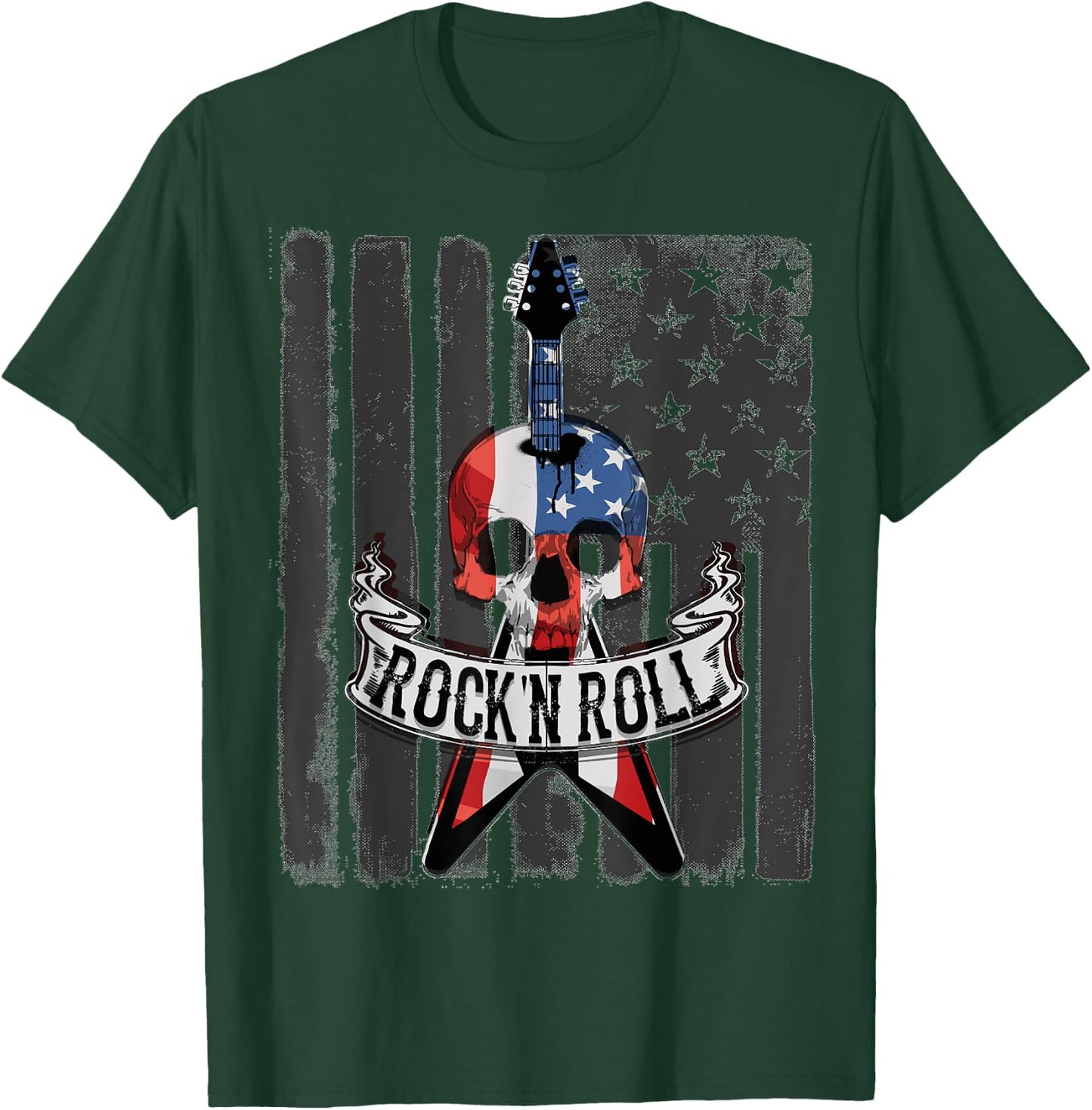 Rock N' Roll Guitar American Flag Vinatge Music Band Kids Men T-Shirt - T-Shirt | Forest