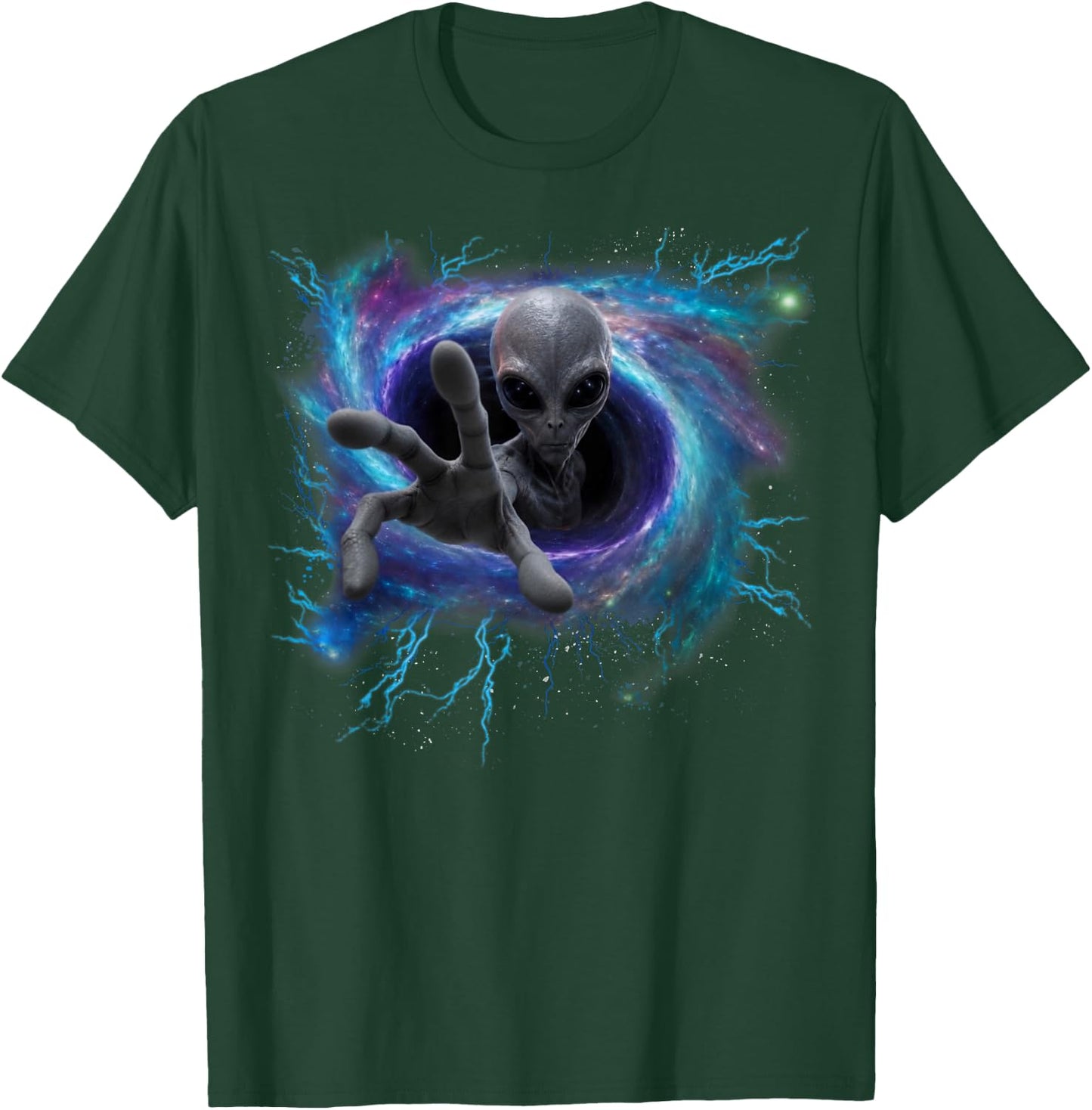 Alien Gray Reaching from Black Hole Galaxy UFO T-Shirt - T-Shirt | Forest