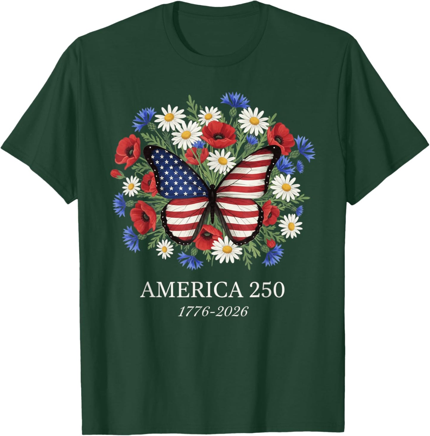 250th Anniversary USA Floral 4th of July Patriotic 250 Years T-Shirt - T-Shirt | Forest
