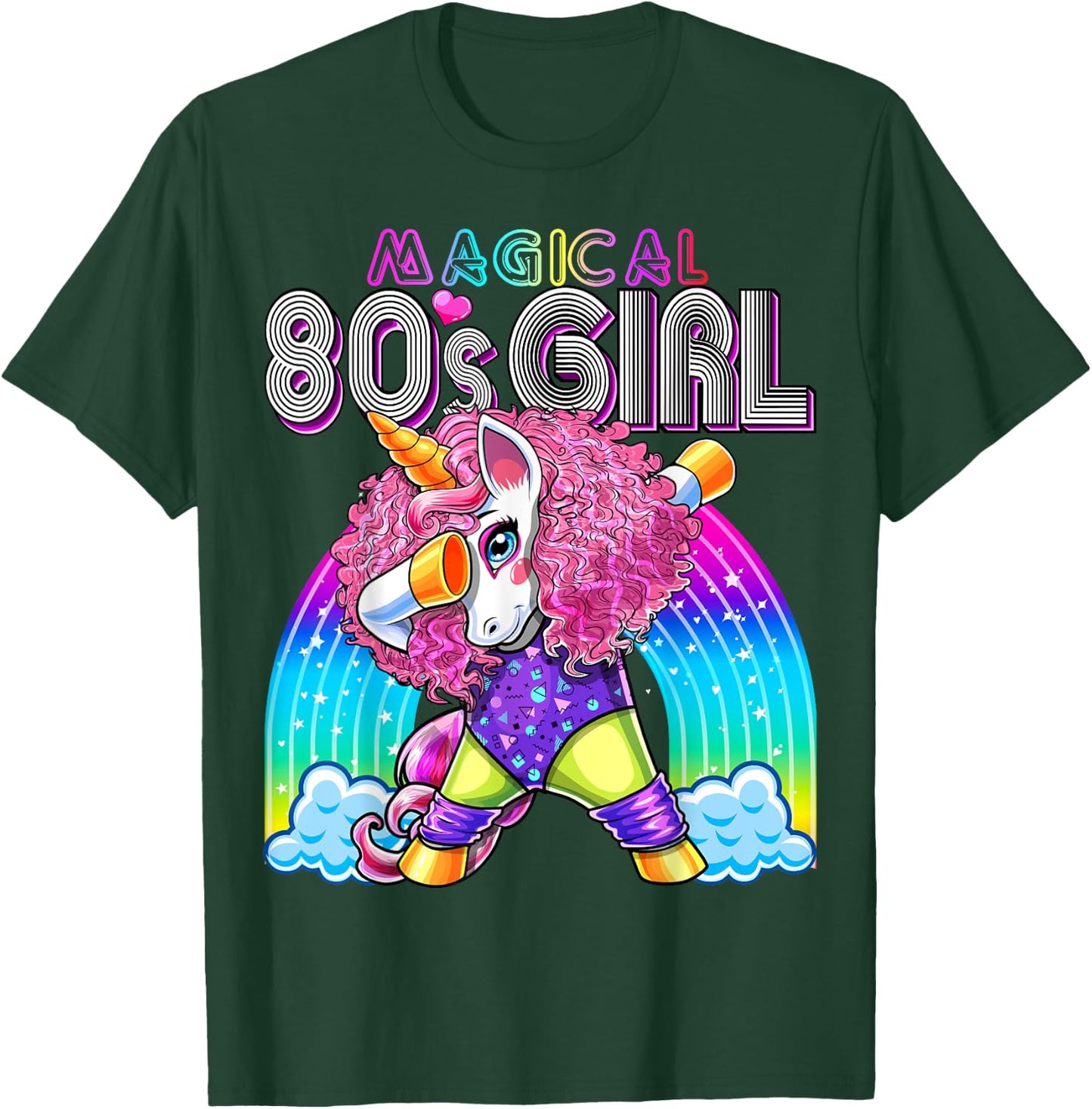 Magical 80's Girl Dabbing Unicorn Leotard Leg Warmers Party T-Shirt - T-Shirt | Forest