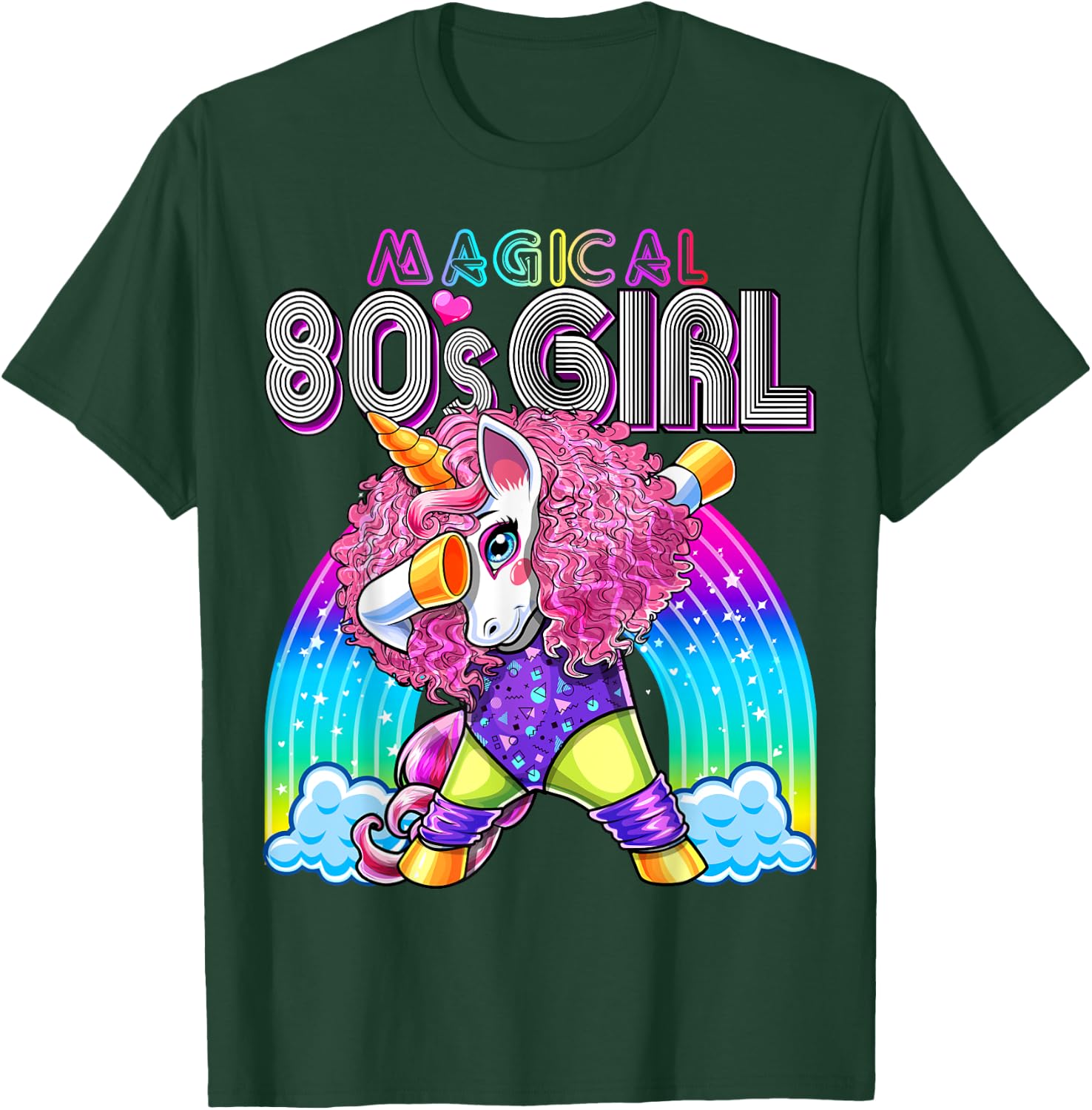 Magical 80's Girl Dabbing Unicorn Leotard Leg Warmers Party T-Shirt - T-Shirt | Forest