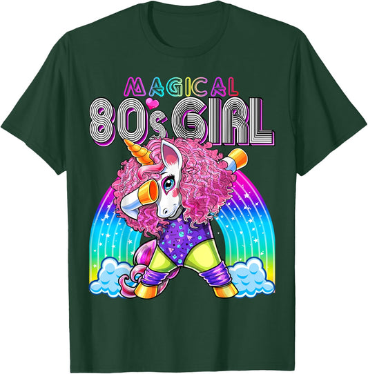 Magical 80's Girl Dabbing Unicorn Leotard Leg Warmers Party T-Shirt - T-Shirt | Forest