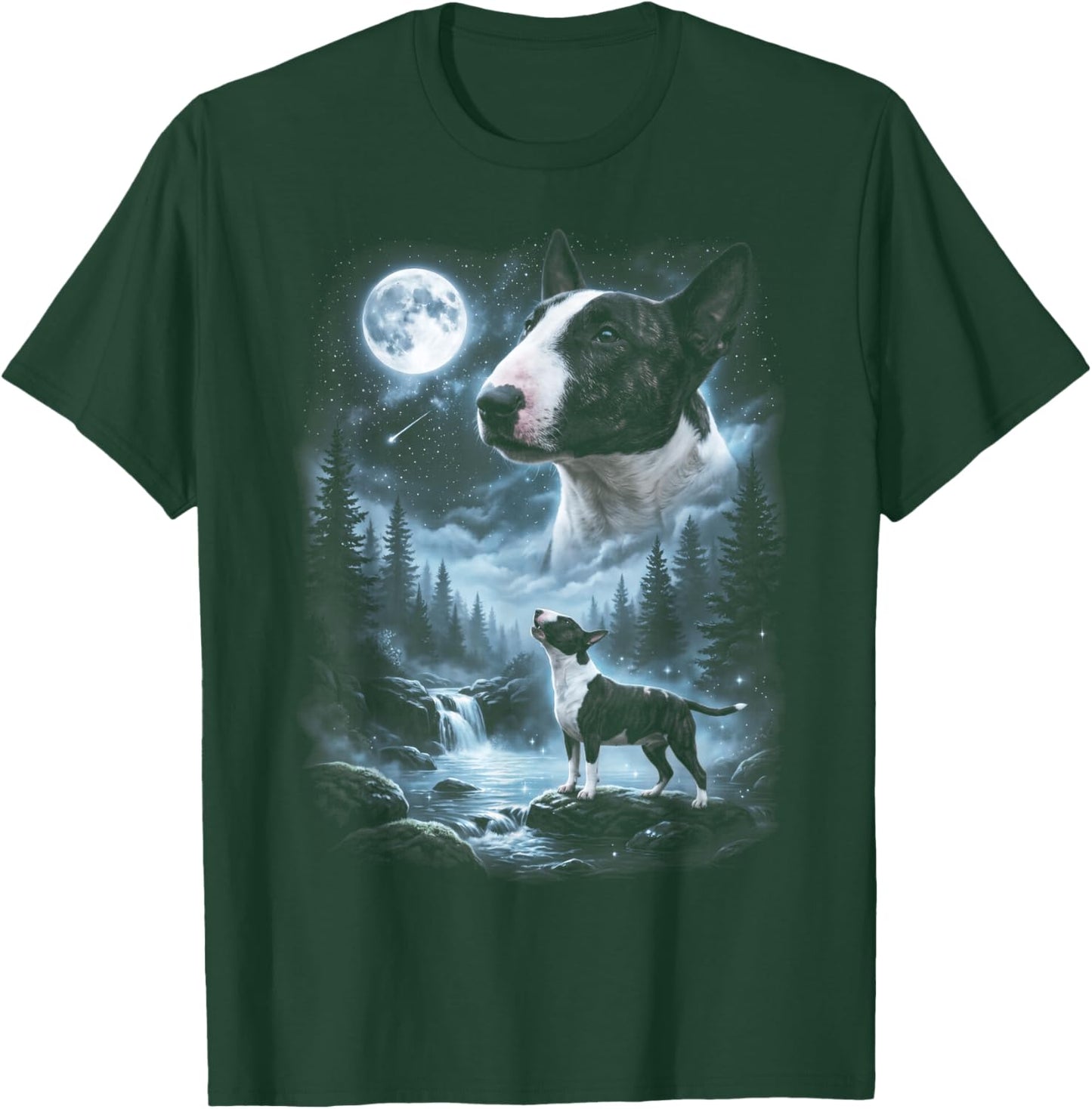 English Bull Terrier Howling to the Moon Retro 90's Dog T-Shirt - T-Shirt | Forest