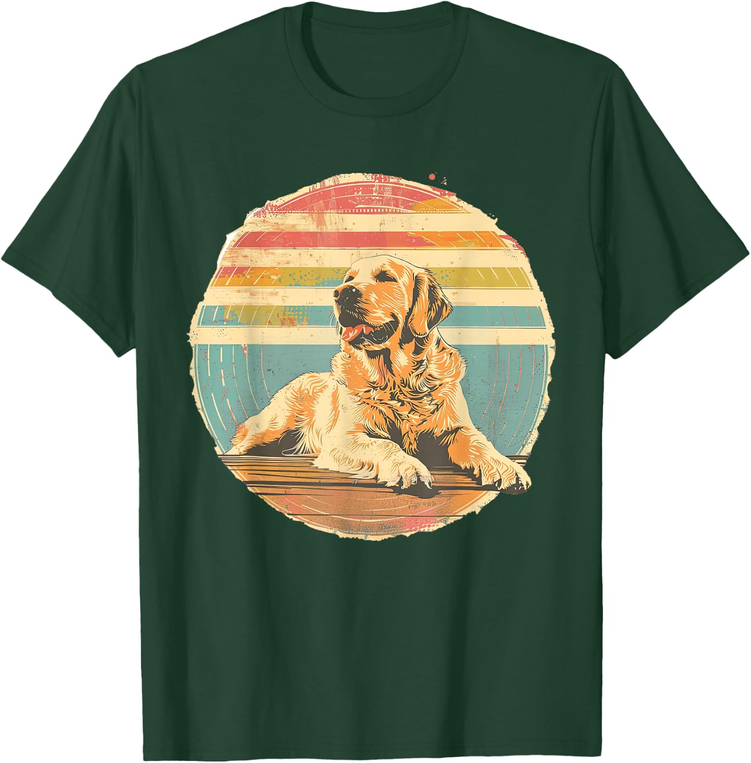 Golden Retriever Distressed Retro Sun Dog Lover T-Shirt - T-Shirt | Forest