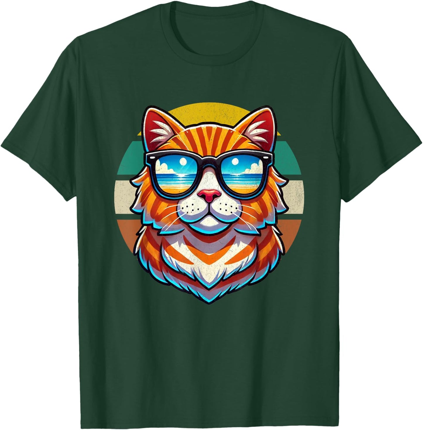 Funny Retro Vintage Tabby Cat Wearing Sunglasses Men Women Kids T-Shirt - T-Shirt | Forest
