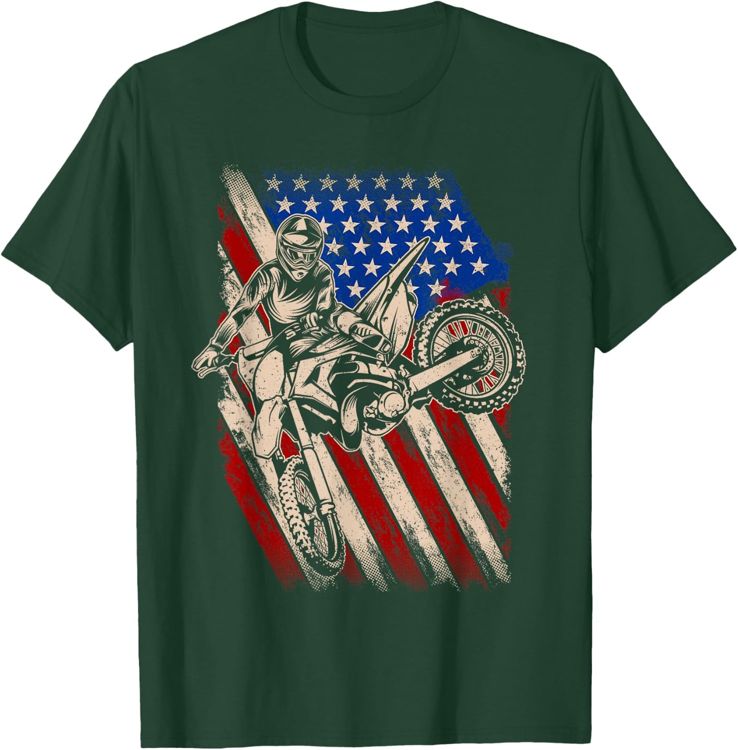 Dirt Bike Shirt Motocross Racing American Flag Dirt Biking T-Shirt - T-Shirt | Forest