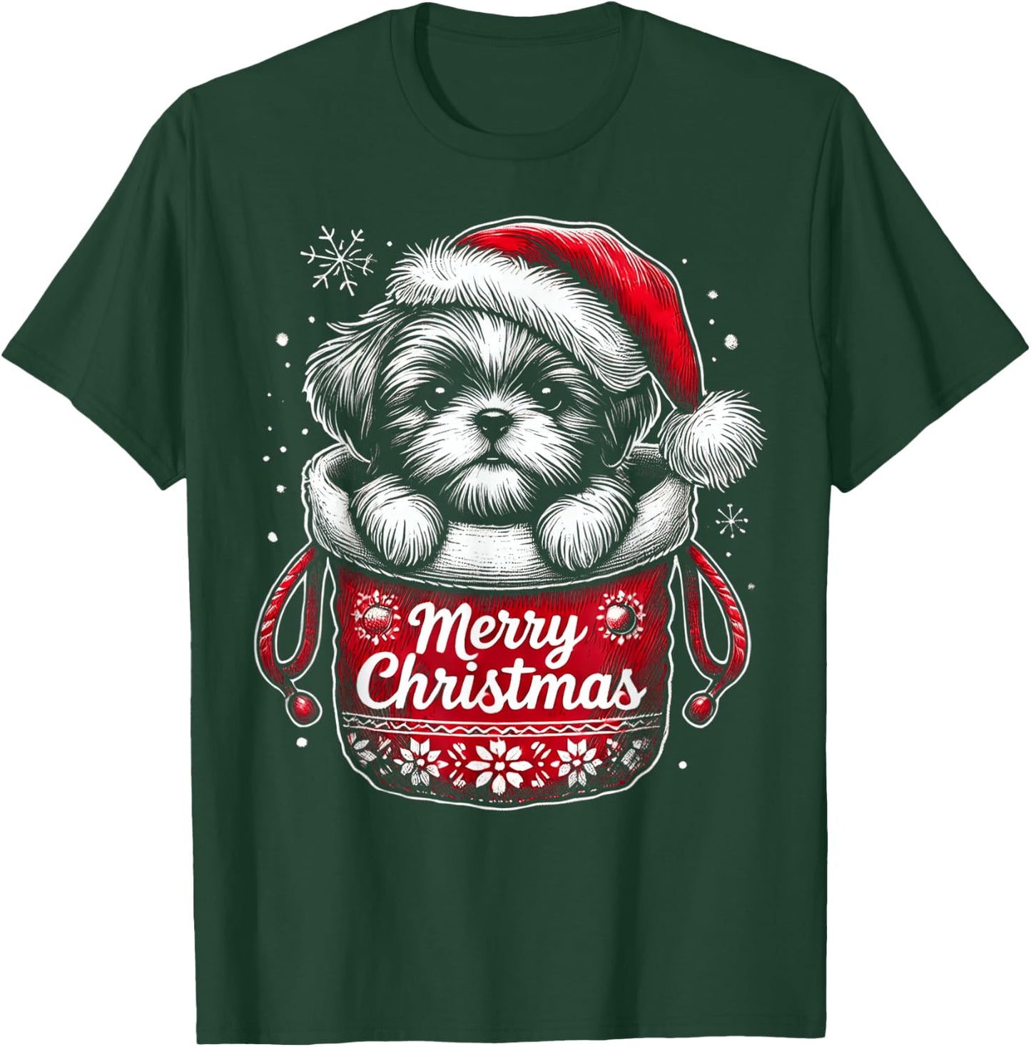 Merry Christmas Shih Tzu T-Shirt - T-Shirt | Forest