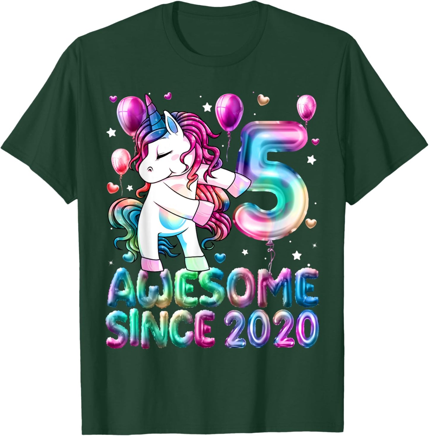 Flossing Unicorn 5 Year Old 5th Birthday Girl Unicorn Party T-Shirt - T-Shirt | Forest
