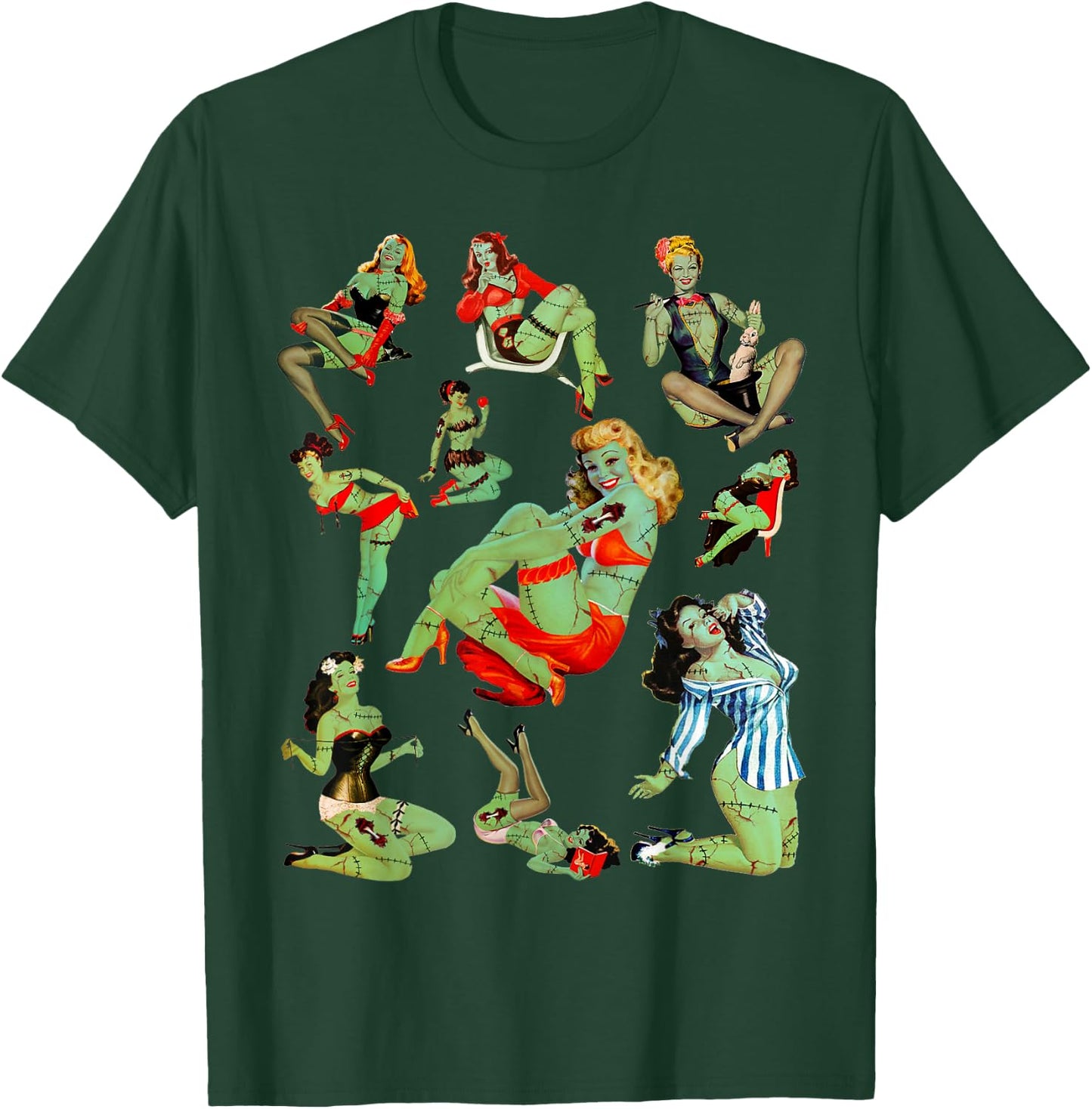 Zombie Pin Up Girl Halloween Sassy Cute Collage Apocalypse T-Shirt - T-Shirt | Forest