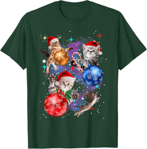 Cute Christmas Cats In Space Ornaments T-Shirt - T-Shirt | Forest