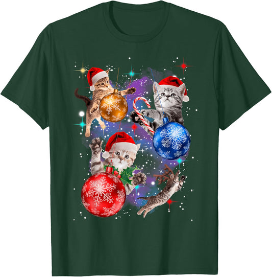 Cute Christmas Cats In Space Ornaments T-Shirt - T-Shirt | Forest