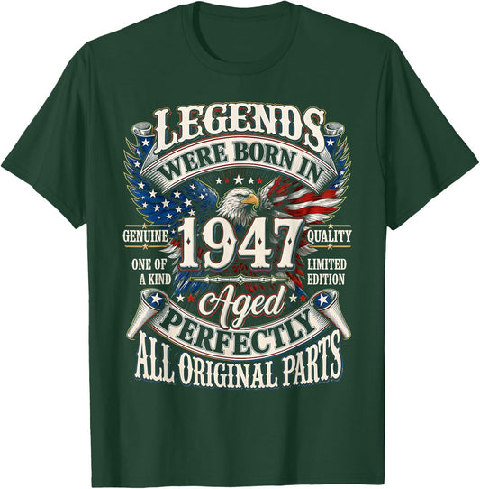 Legends Born in 1947 Vintage Patriotic Eagle 79th Birthday T-Shirt - T-Shirt | Forest