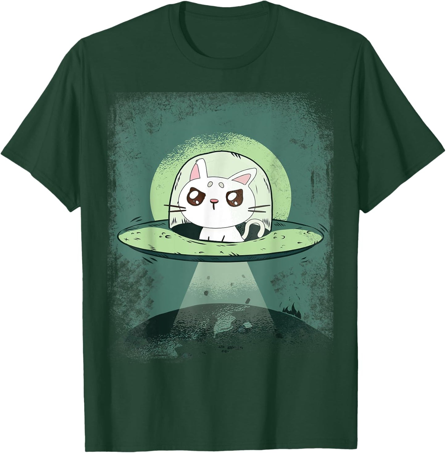 Ufo Cat - Funny Space Cat Alien Abduction Men Women T-Shirt - T-Shirt | Forest
