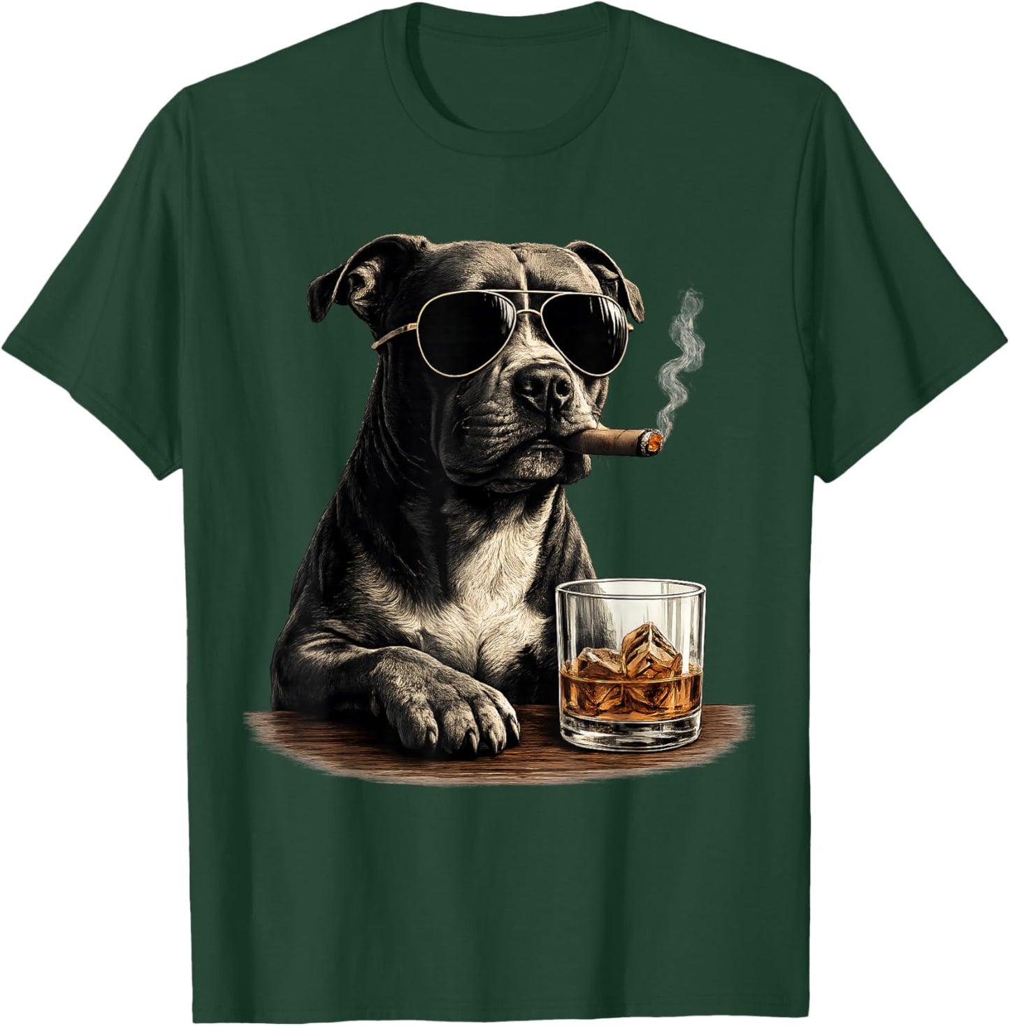 Funny Pitbull Meme Smoking Cigar Whisky Dog Dad Lovers T-Shirt - T-Shirt | Forest