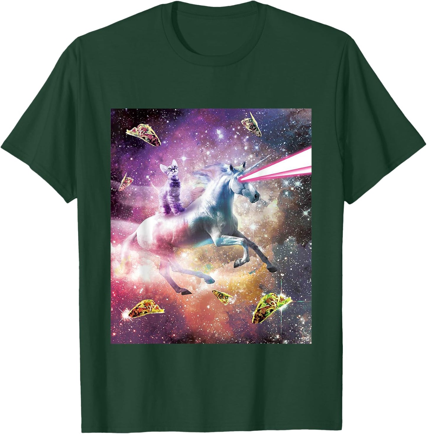 Funny Cute Universe Space Galaxy Cat Meme Unicorn Taco Gift Men Women Kids T-Shirt - T-Shirt | Forest