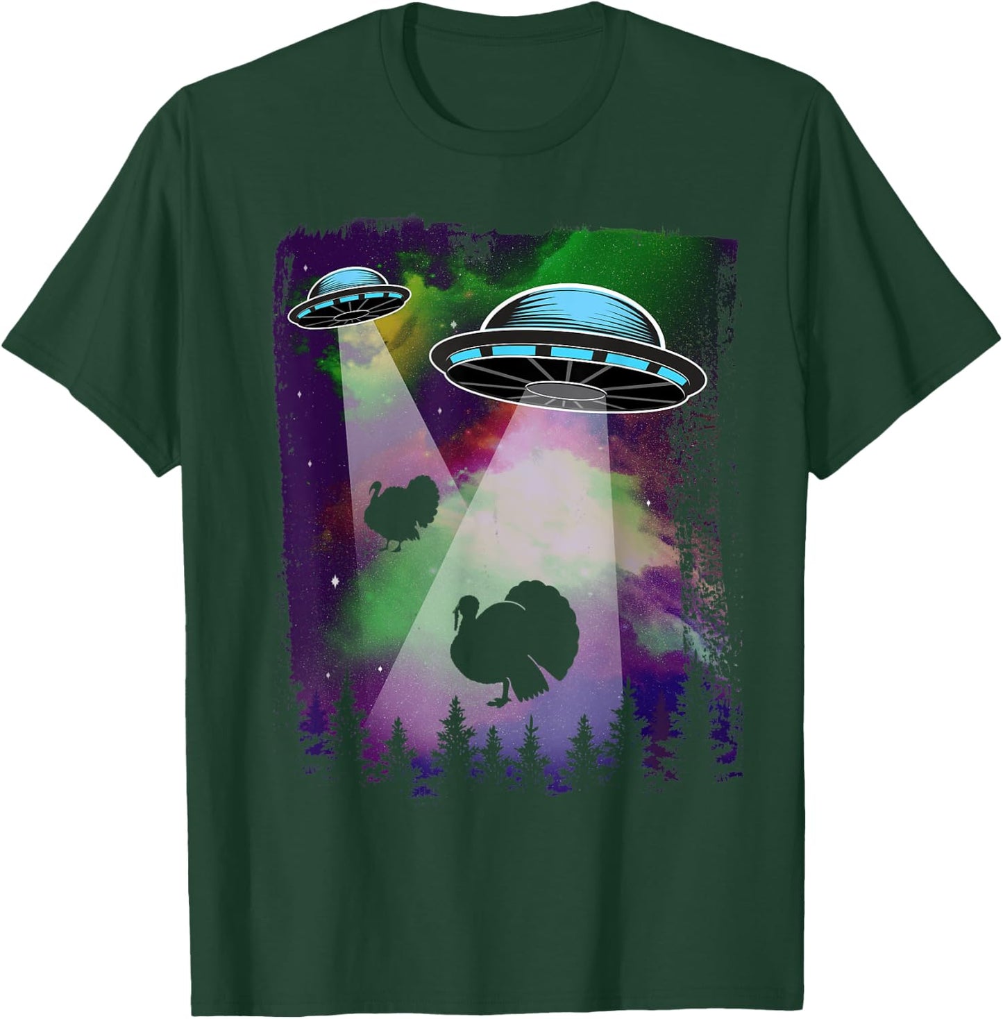 UFO Alien Thanksgiving Turkey Abduction Funny T-Shirt - T-Shirt | Forest