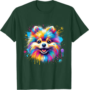 Colorful Pomeranian Splash Art Shirt Pom Puppy Dog Lover T-Shirt - T-Shirt | Forest