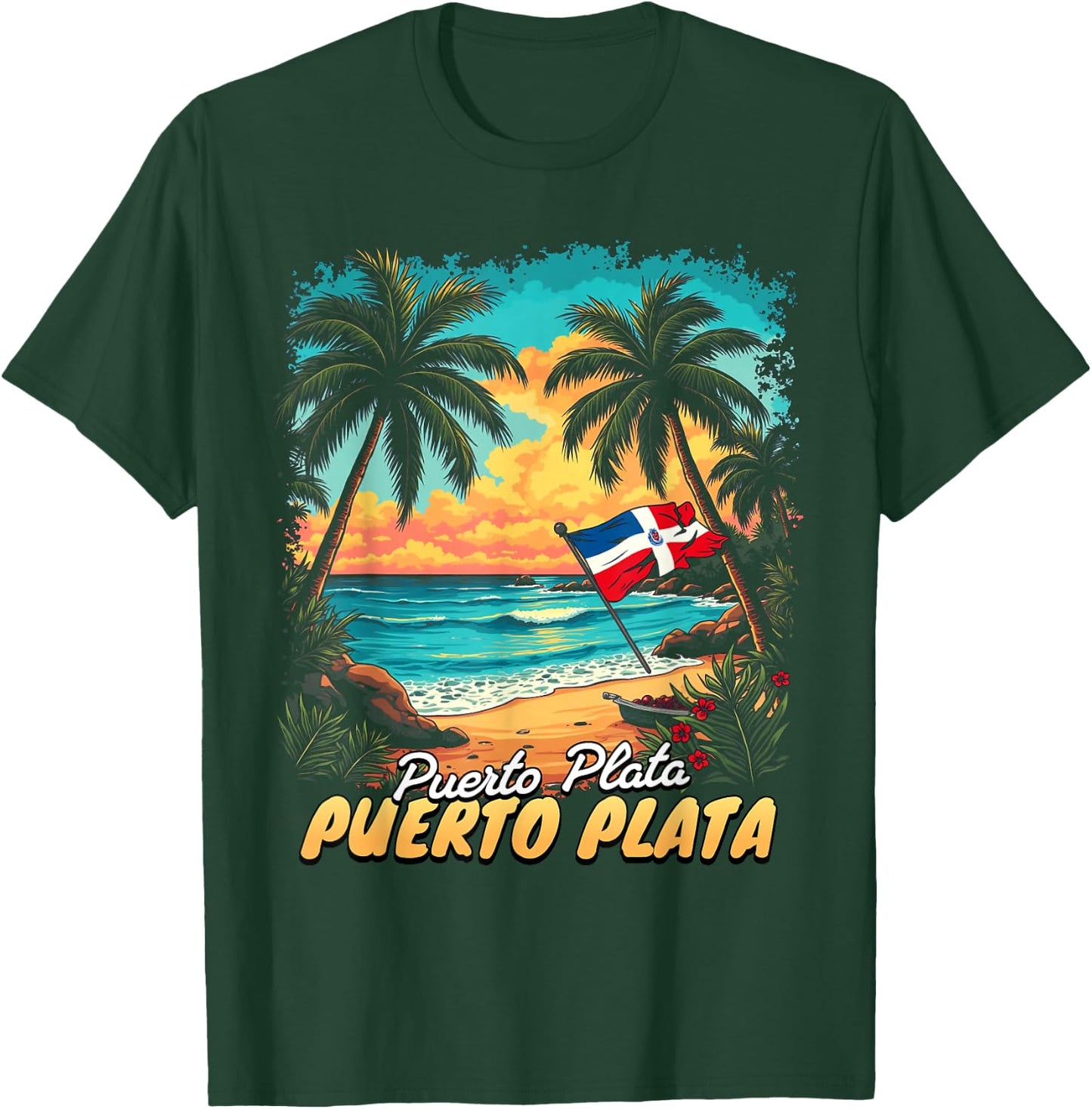 Puerto Plata Vacation Dominican Republic Flag Beach Travel T-Shirt - T-Shirt | Forest