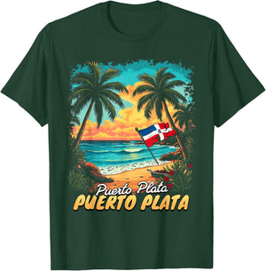 Puerto Plata Vacation Dominican Republic Flag Beach Travel T-Shirt - T-Shirt | Forest