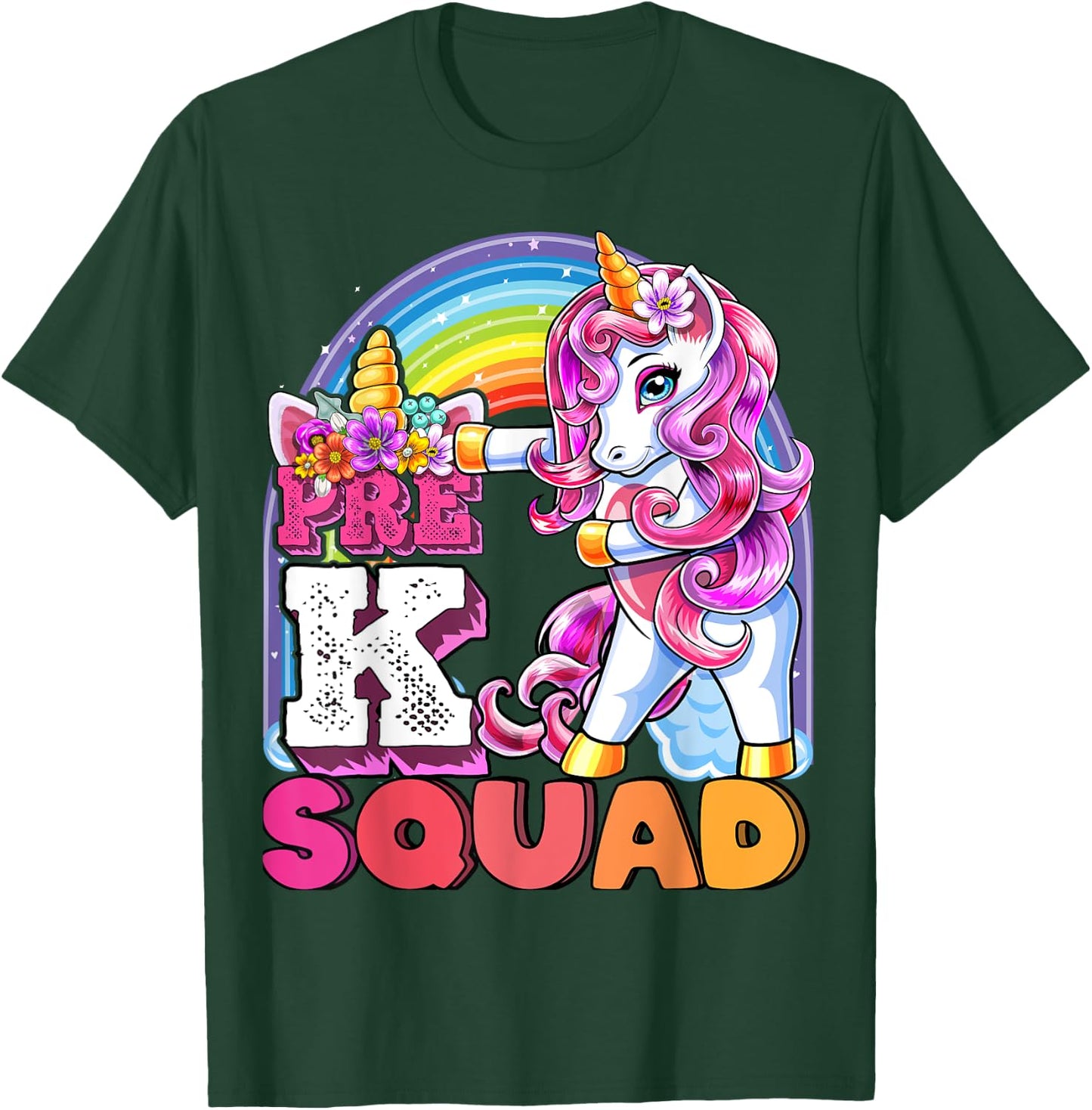 Pre-K Squad Flossing Unicorn Back to School Girls Gift T-Shirt - T-Shirt | Forest