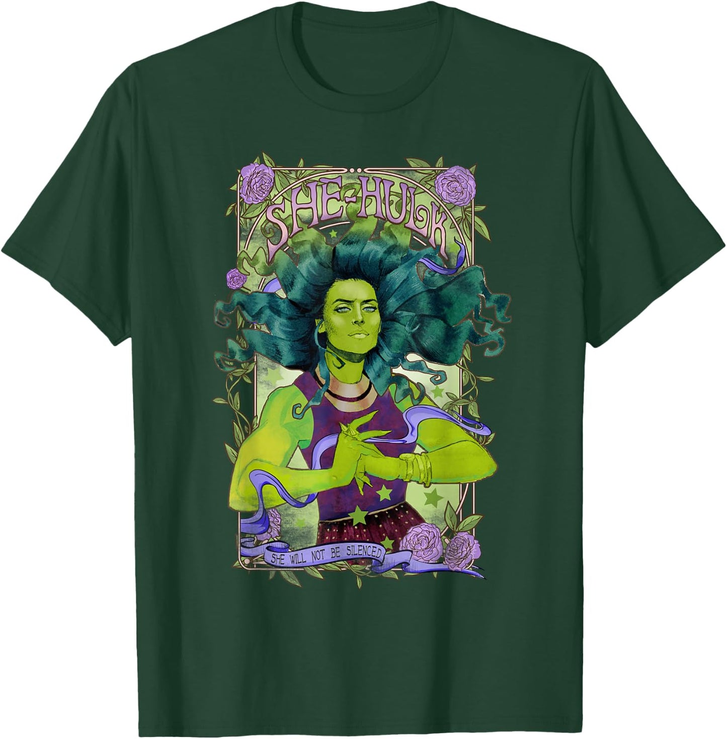 Marvel She-Hulk Vintage Floral Design Graphic T-Shirt - T-Shirt | Forest