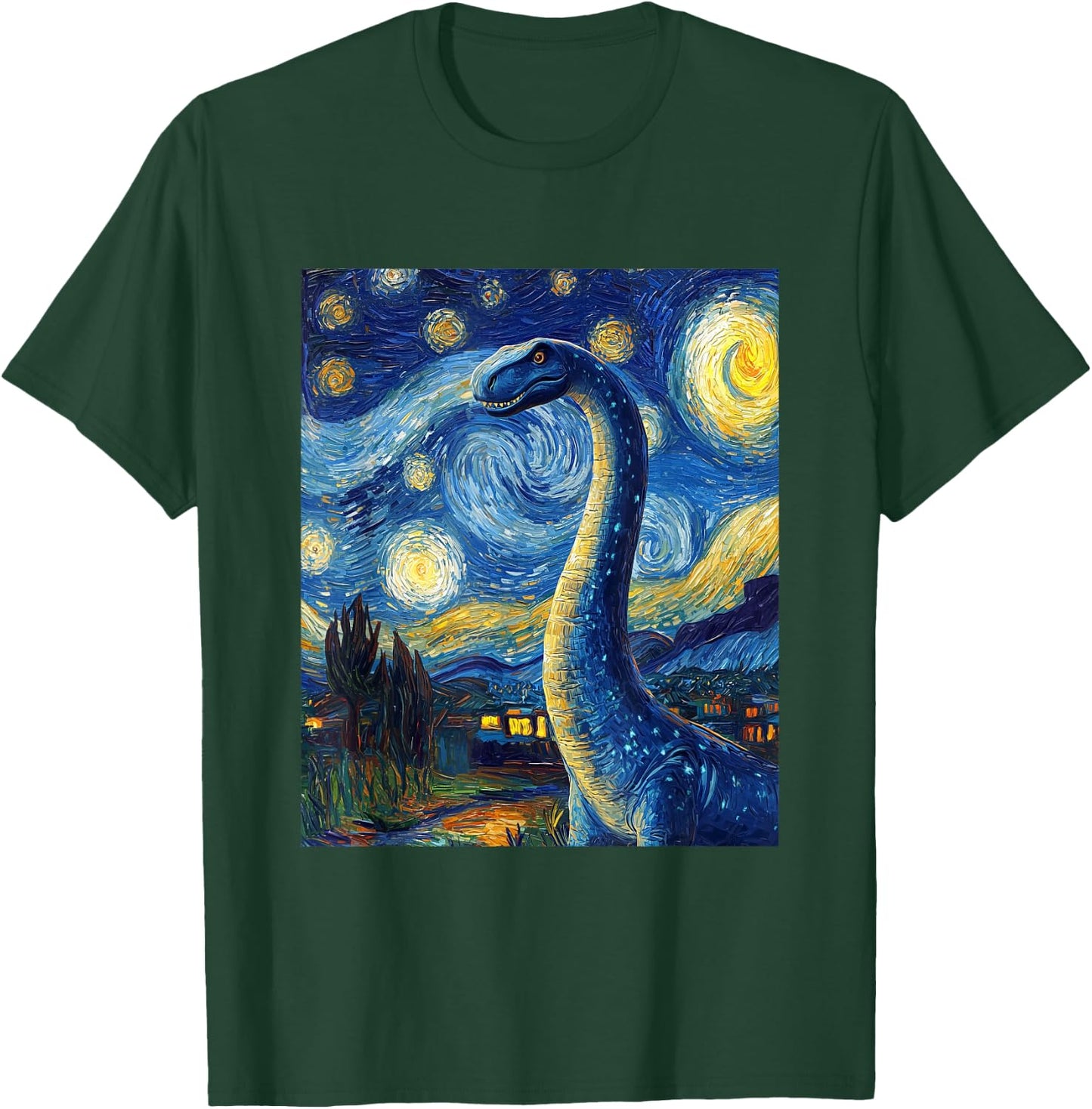 Brachiosaurus Dinosaur Dino - Van Gogh Style - Starry Night T-Shirt - T-Shirt | Forest