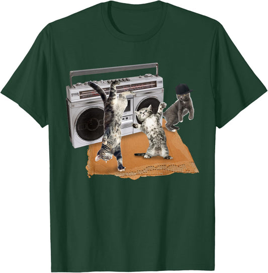 Breakdancing Kitties Cardboard & Boombox Cat Men Women Girls Kids T-Shirt - T-Shirt | Forest