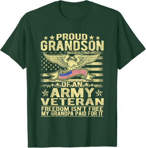 Proud Grandson Of Military Army Veteran - Freedom Isn't Free T-Shirt - T-Shirt | Forest