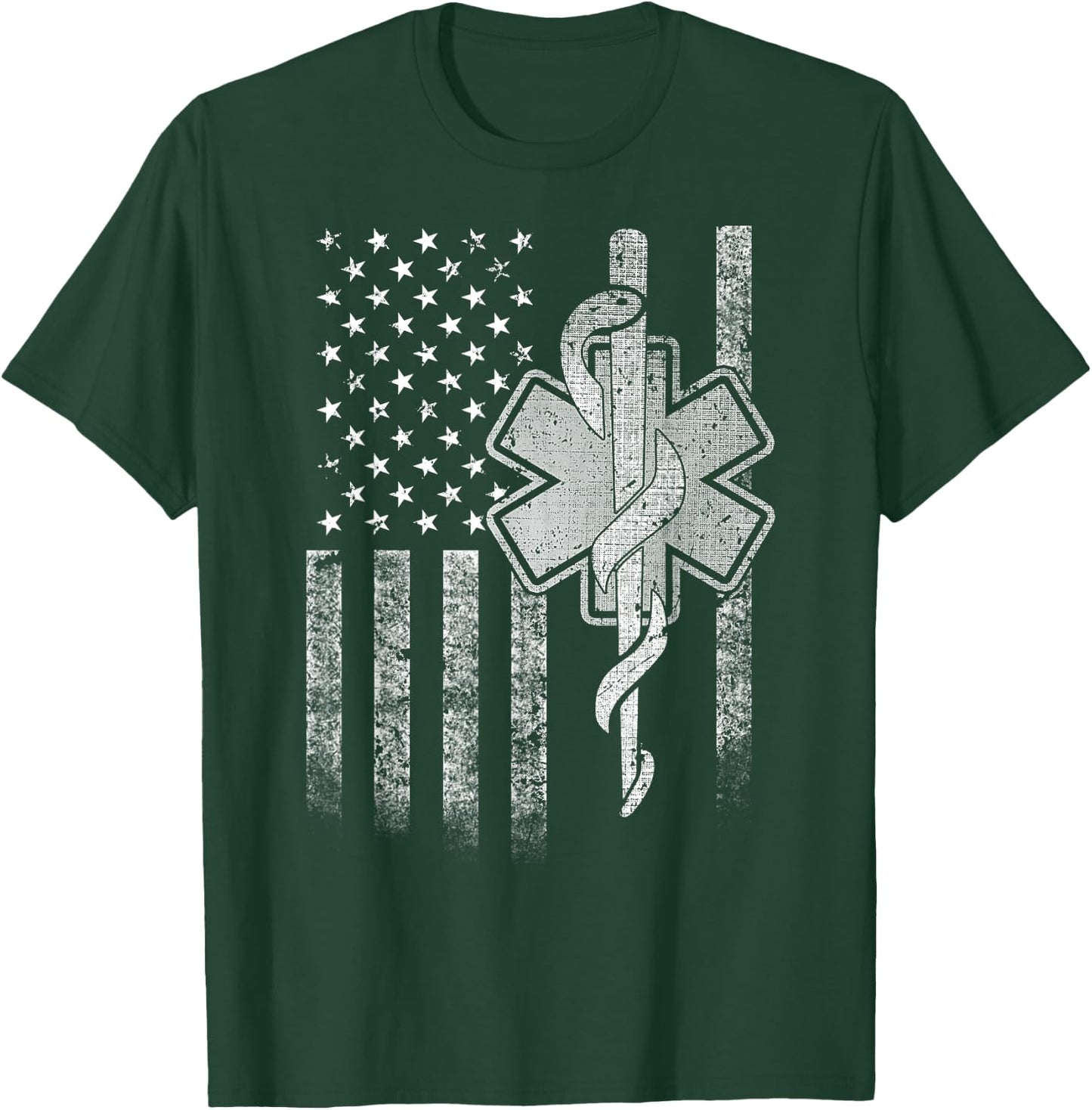Two-Sided EMT First Responder American Flag Gift Men T-Shirt - T-Shirt | Forest