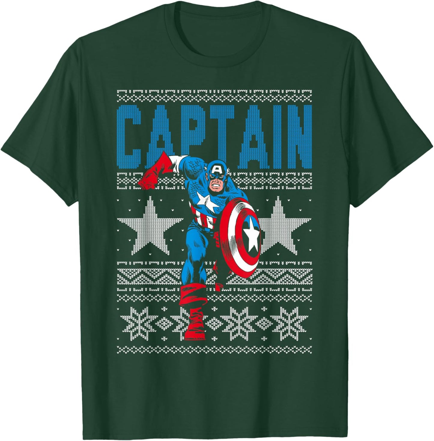 Marvel Captain America Stars Ugly Christmas T-Shirt - T-Shirt | Forest