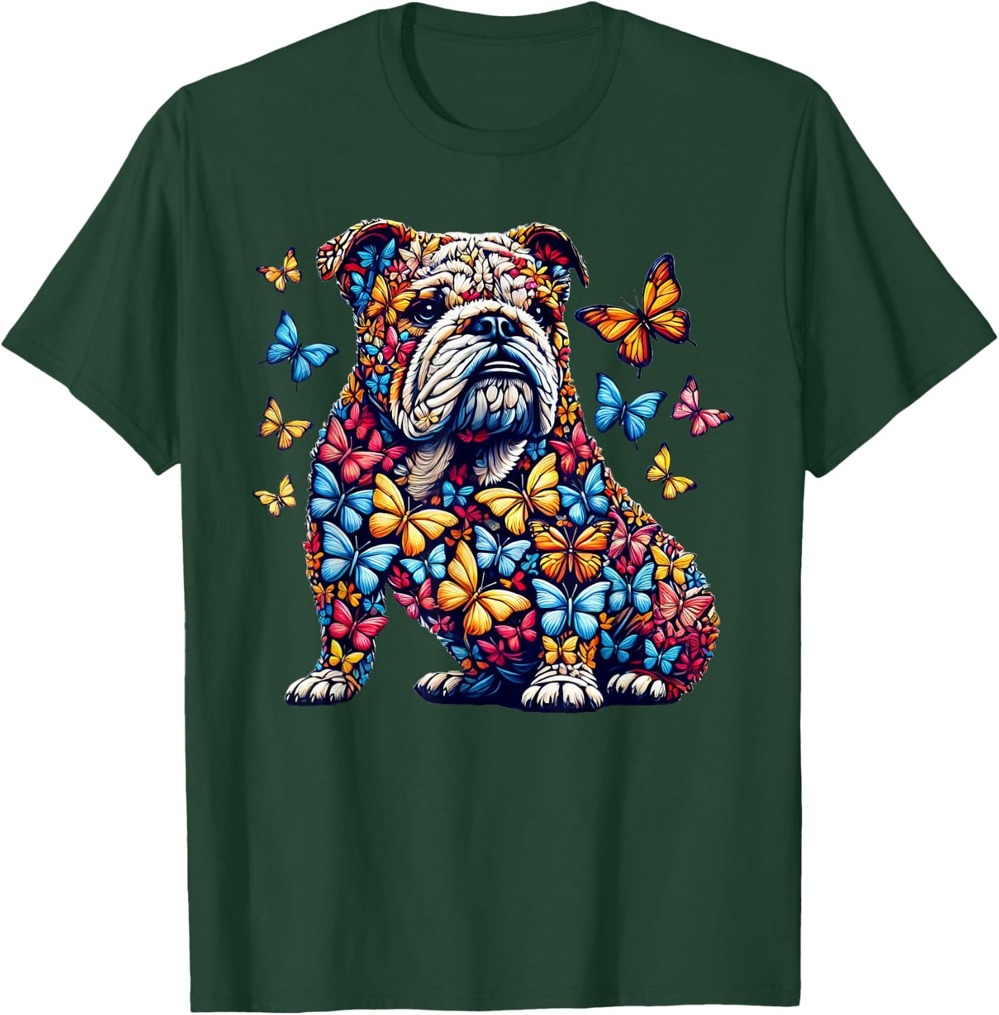 English Bulldog Dog Butterfly Art T-Shirt - T-Shirt | Forest