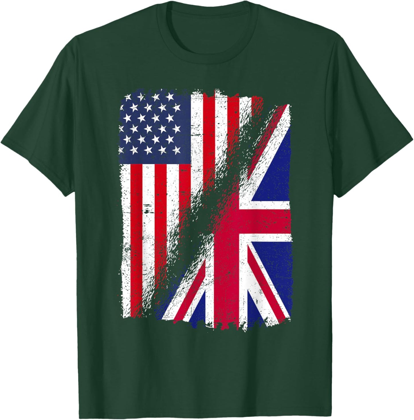 Half American Half British Flag USA Pride Dual Heritage T-Shirt - T-Shirt | Forest