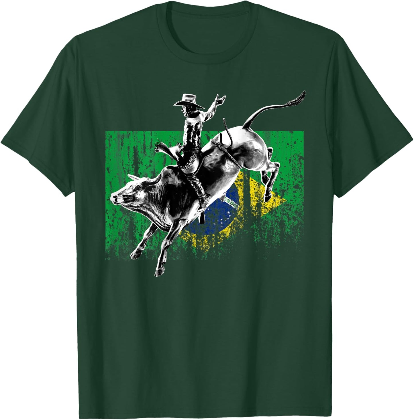 Rodeo Bull Rider Patriotic Flag of Brazil Cowboys T-Shirt - T-Shirt | Forest