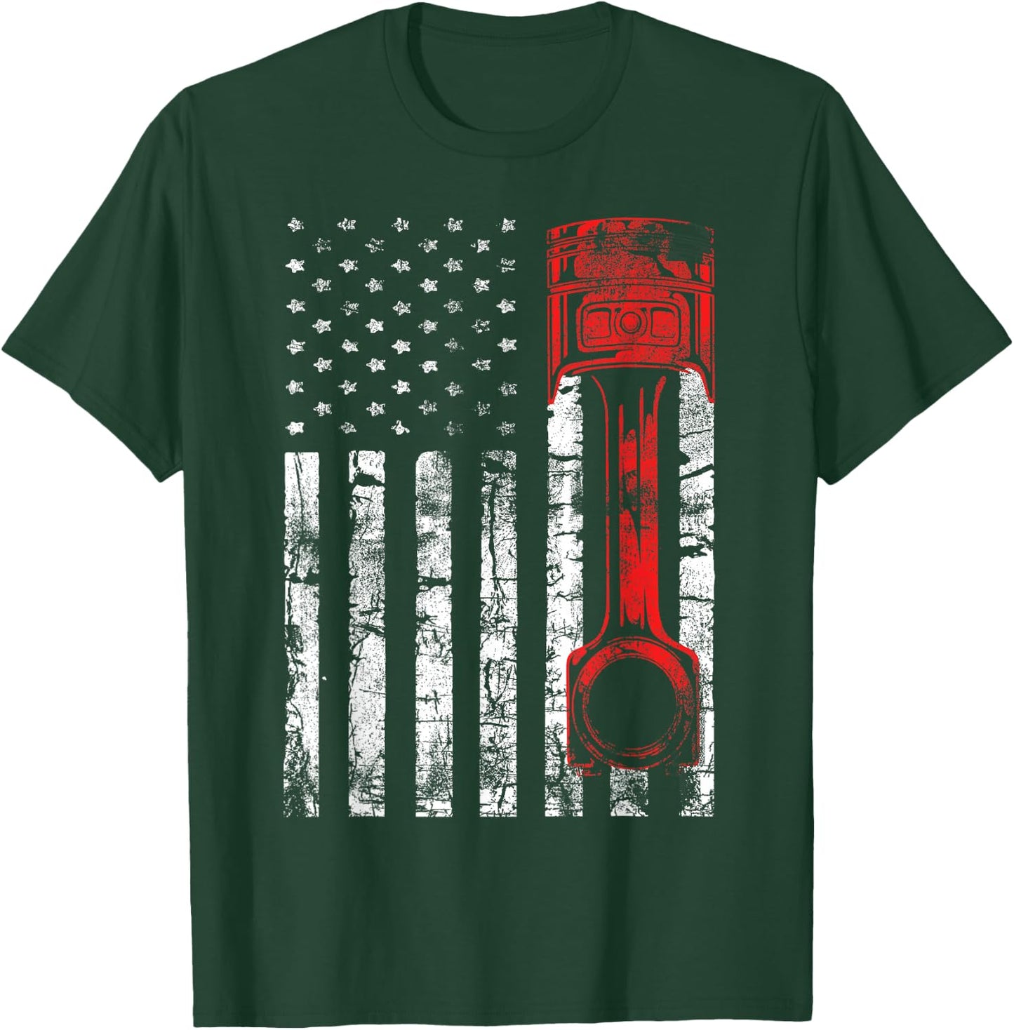 Patriotic Auto & Diesel Mechanic USA Flag Piston T-Shirt - T-Shirt | Forest