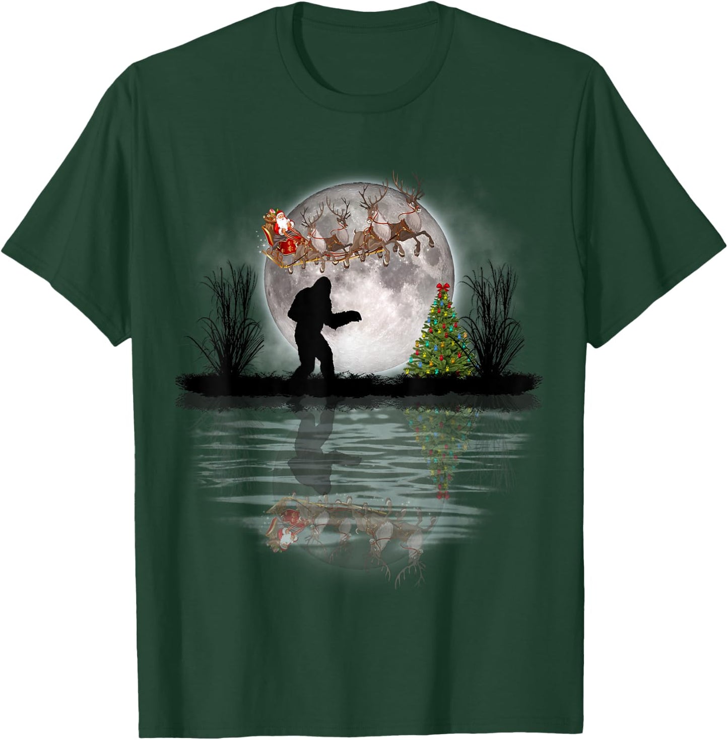 Funny Bigfoot Christmas Santa Sleigh Reindeer T-Shirt - T-Shirt | Forest