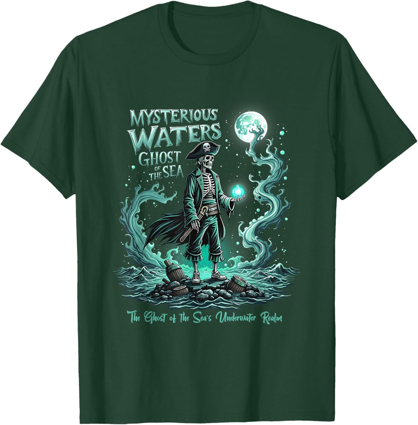 Mysterious Waters Ghost of the Sea Spooky Pirate Graphic T-Shirt - T-Shirt | Forest