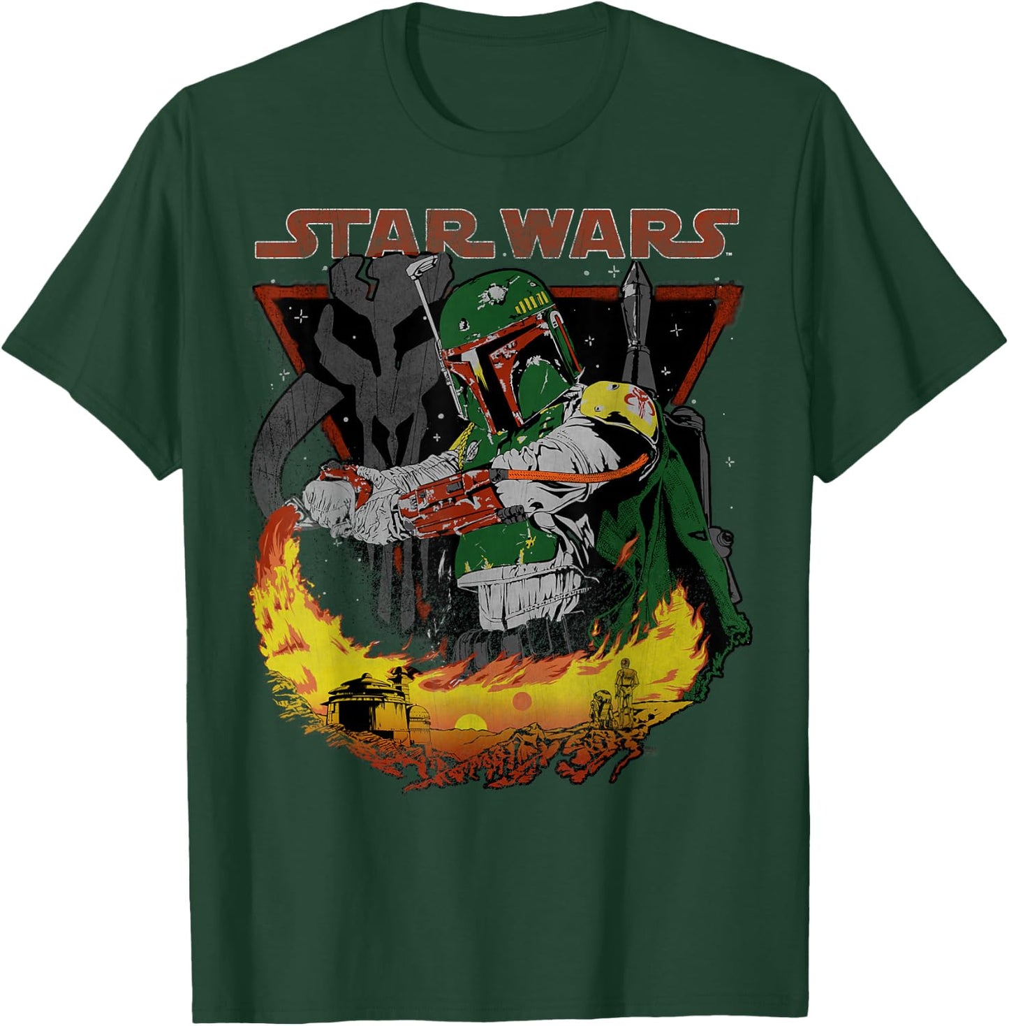 Star Wars Boba Fett Tatooine Flame Retro Poster T-Shirt - T-Shirt | Forest