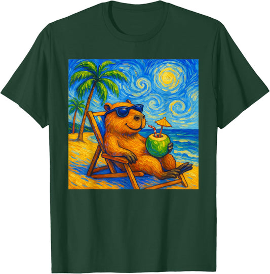 Capybara Van Gogh Art Funny Beach Summer Family Vacation T-Shirt - T-Shirt | Forest
