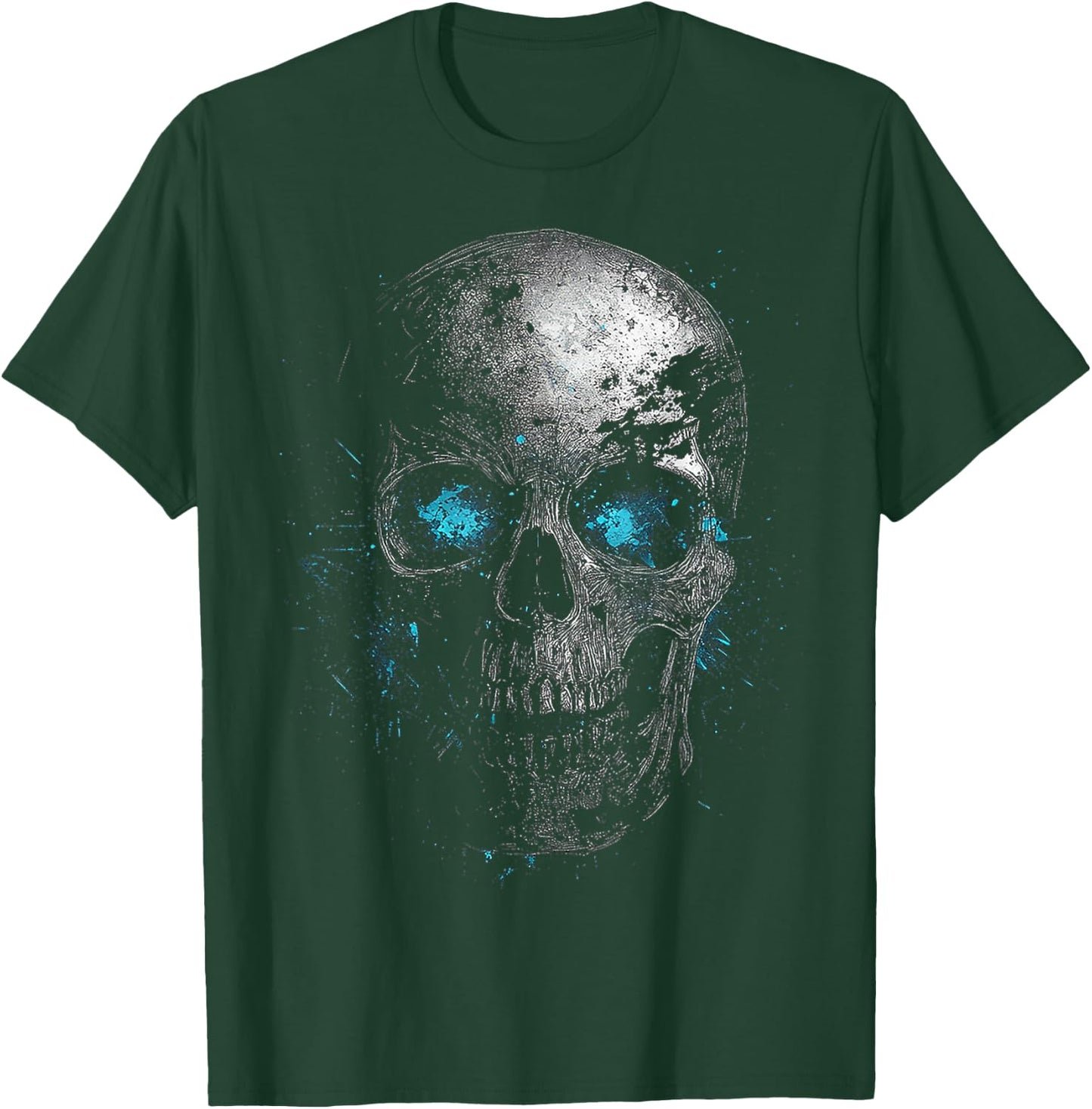 Skull Blue Eyes Graphic Artwork Skull T-Shirt - T-Shirt | Forest