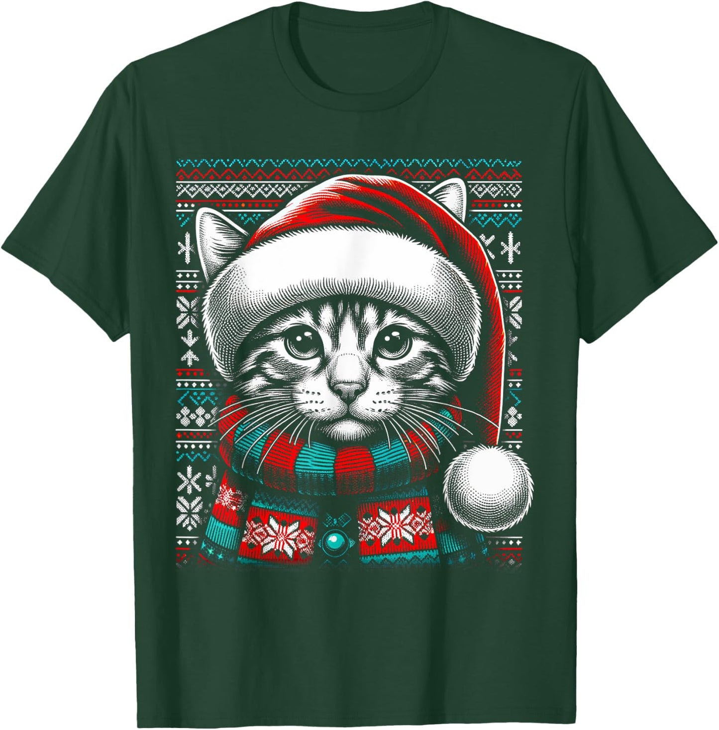 Christmas Cat Lover Funny Festive Holidays Cute Kitten Xmas Women Kids T-Shirt - T-Shirt | Forest