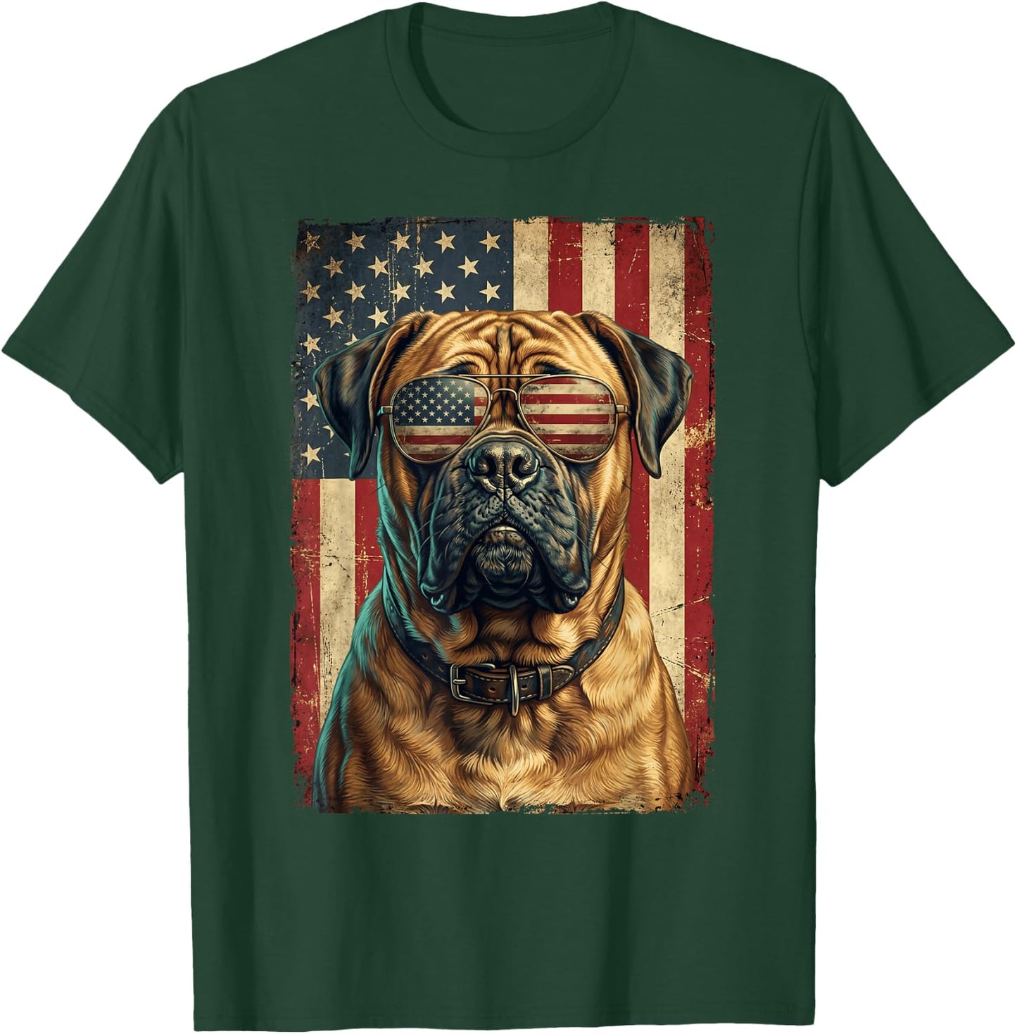 American Flag Bullmastiff Patriotic Dog Owner T-Shirt - T-Shirt | Forest