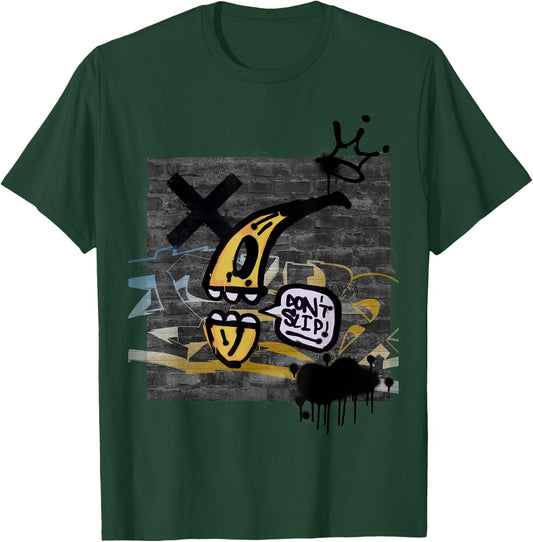 Graffiti on Wall Do Not Slip Talking Banana Graphic T-Shirt - T-Shirt | Forest