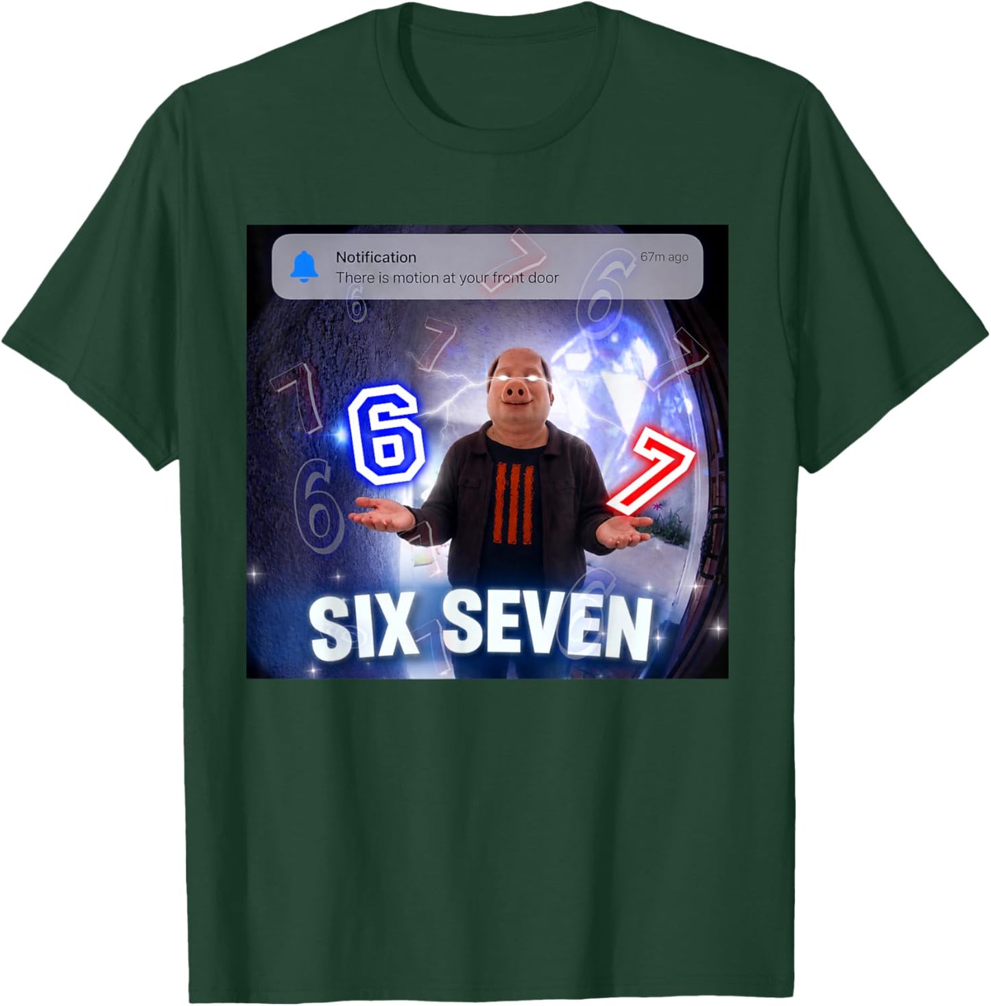 Funny John Pork 67 Six Seven Front Door Motion Meme T-Shirt - T-Shirt | Forest