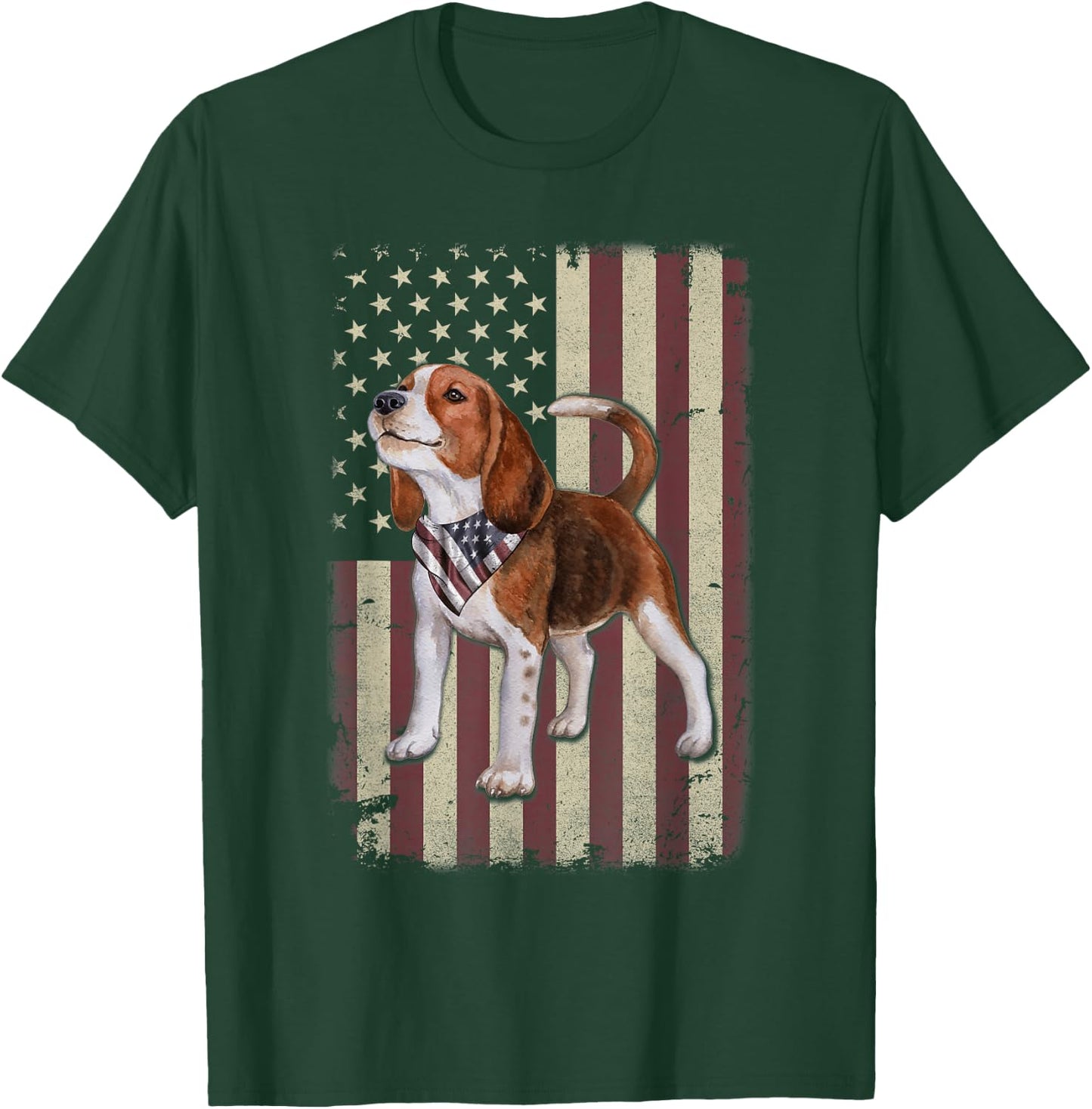 Beagle American Flag Bandana Patriotic 4th of July T-Shirt - T-Shirt | Forest