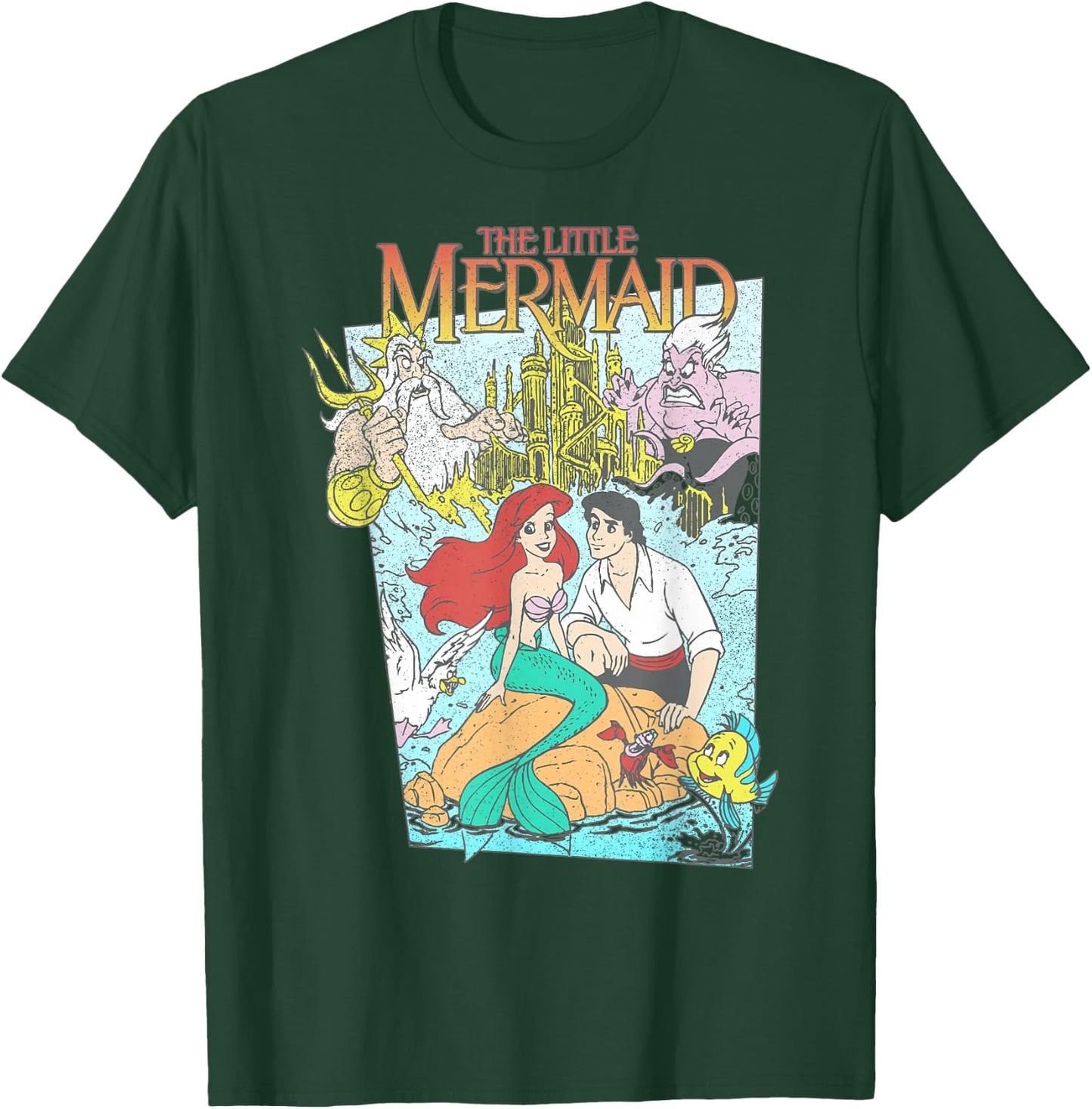 Disney The Little Mermaid Vintage Retro Movie Cover Graphic T-Shirt - T-Shirt | Forest
