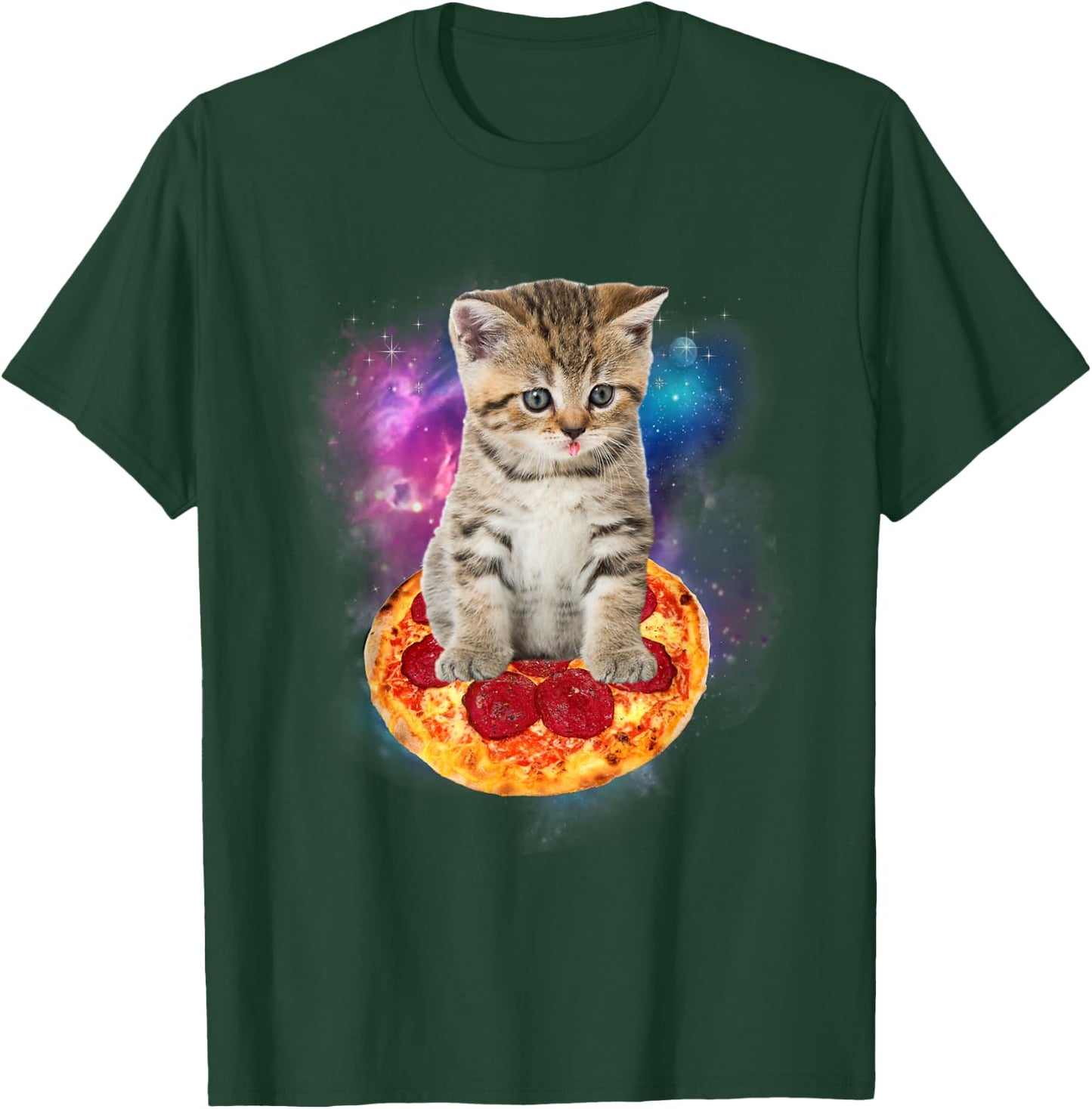 Funny Galaxy Cat Shirt | Space Cat Eat Pizza and Taco Shirt Men Women Kids T-Shirt - T-Shirt | Forest