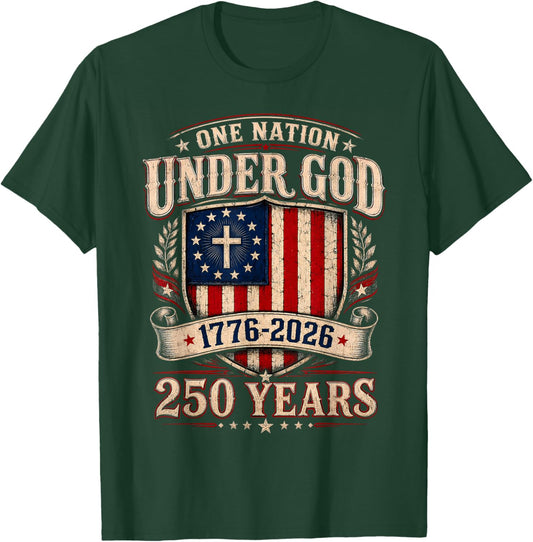 One Nation Under God 1776 2026 Patriotic USA Flag T-Shirt - T-Shirt | Forest